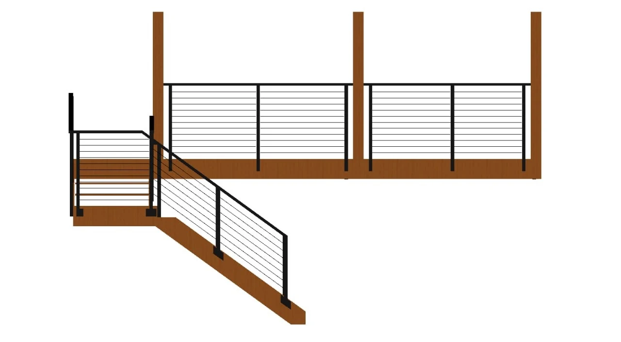 3D elevation of the deck cable guard with post positions and cable rows