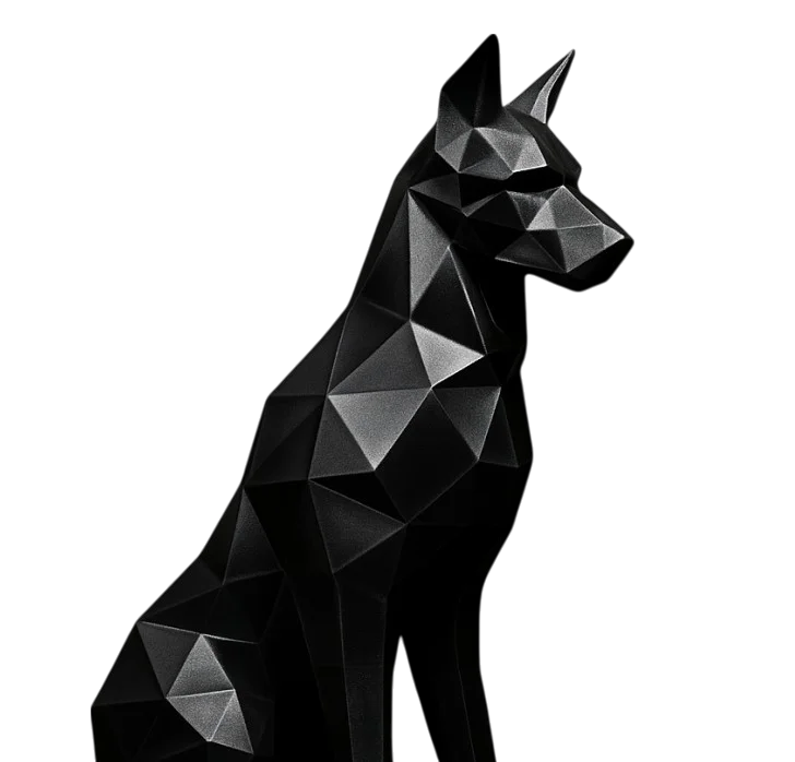 GeoK9 matte black dog sculpture Vancouver.