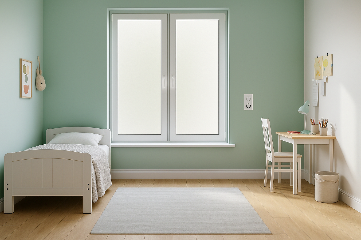 child's bedroom smart glass showing before and after states