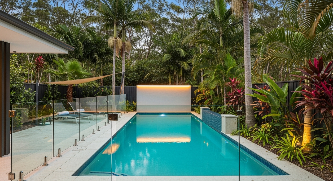 Pool Glass Railings - Tropical Setting