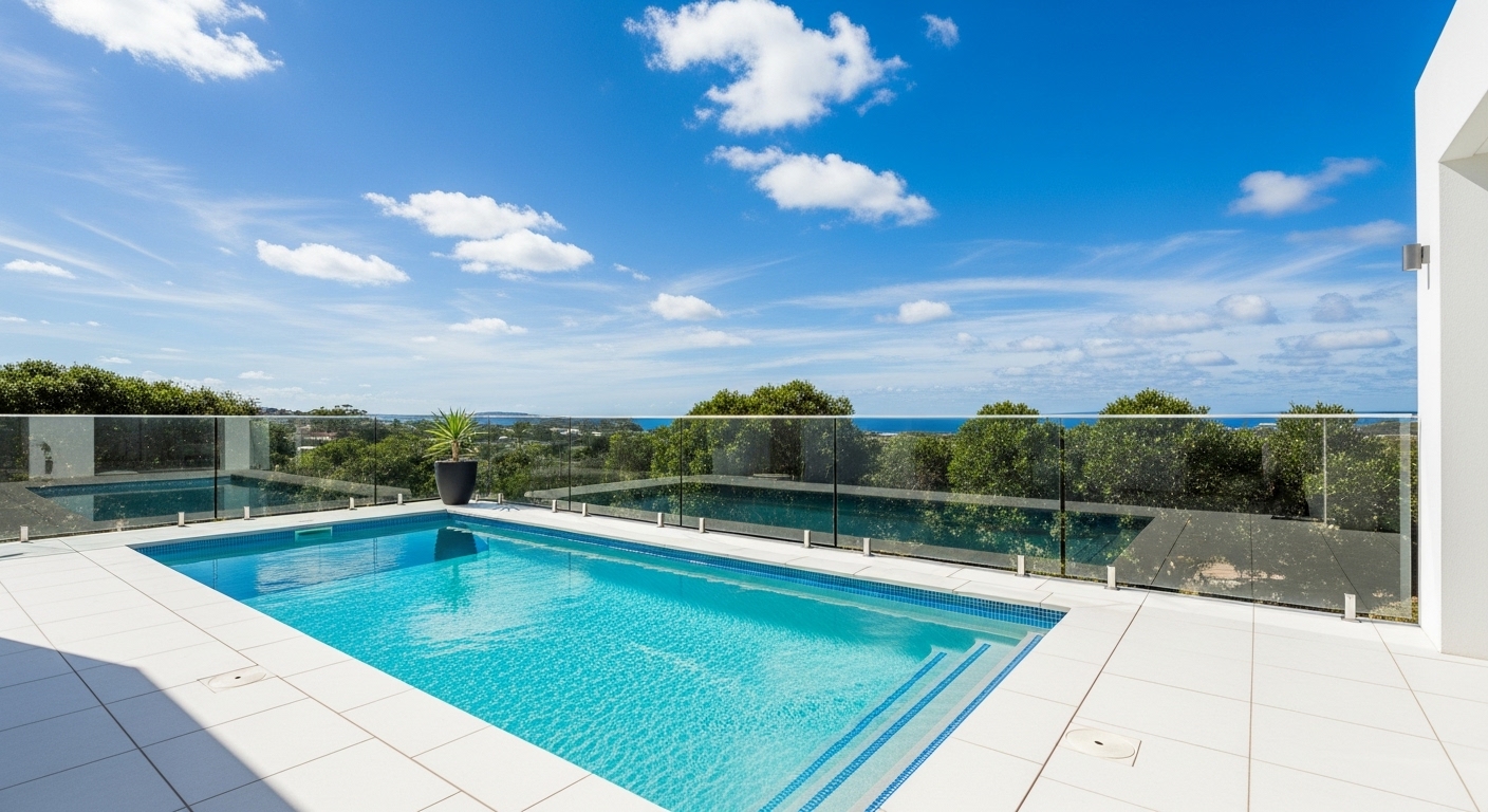 Pool Glass Railings - Ocean View