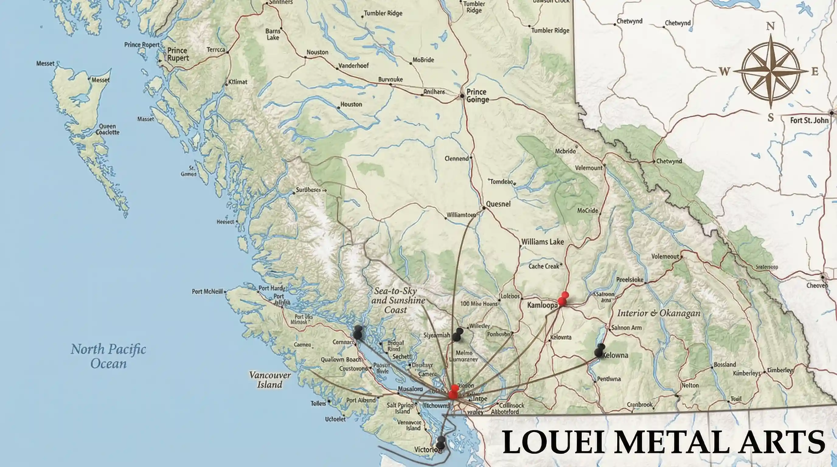 Map of British Columbia highlighting Squamish along the Sea-to-Sky corridor.
