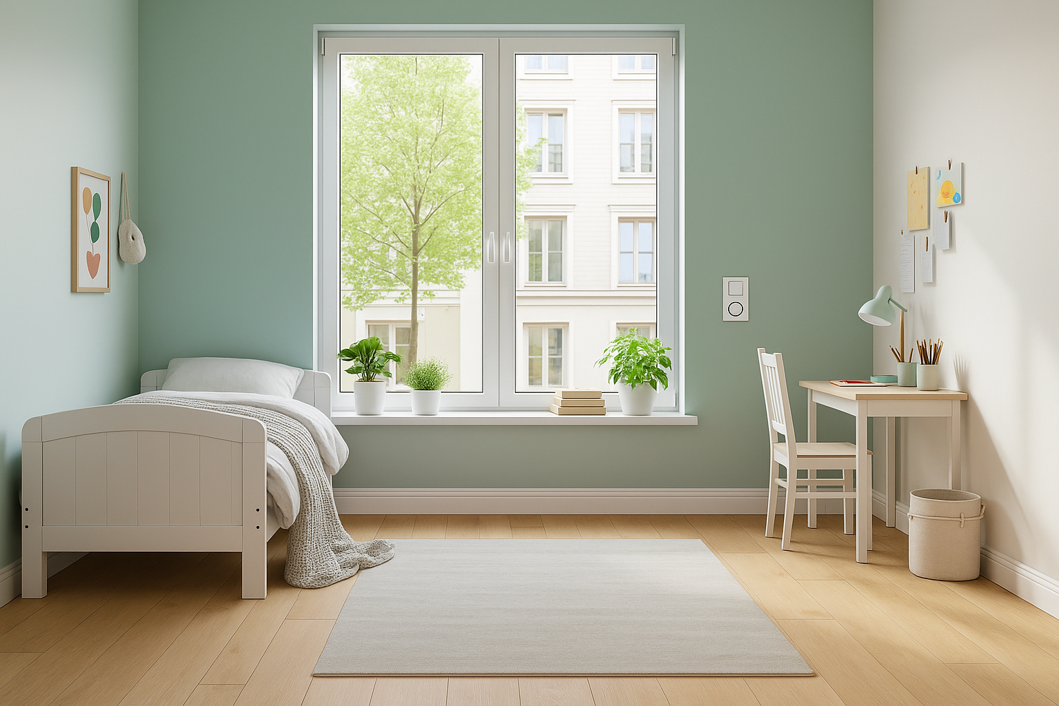 child's bedroom smart glass showing before and after states