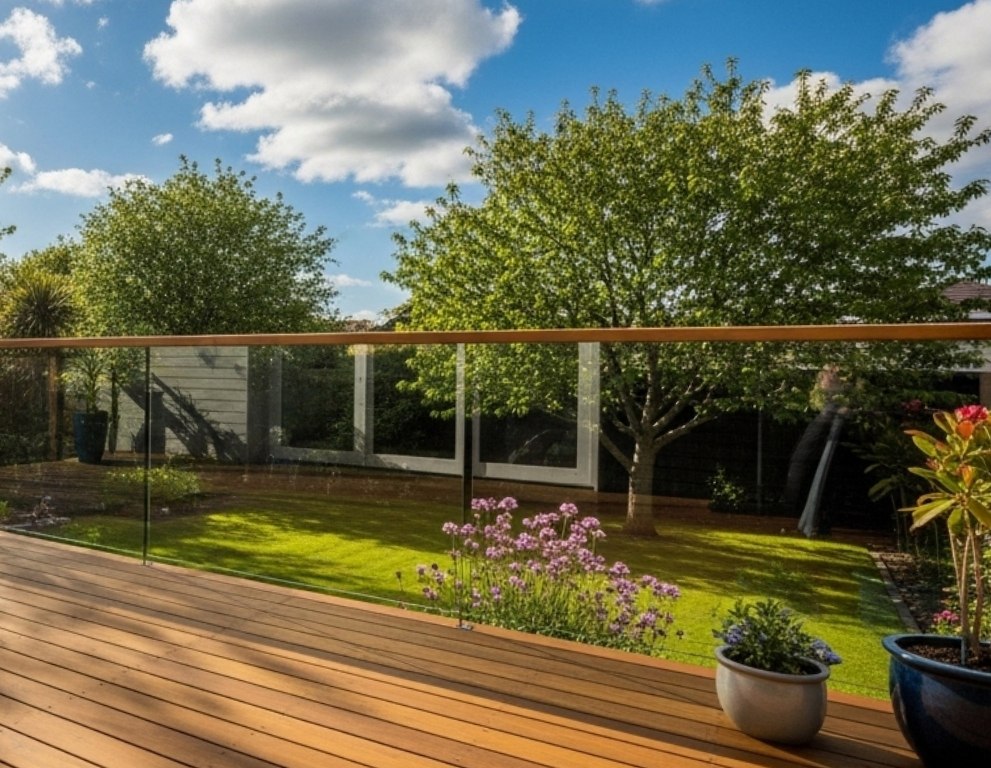 Deck Glass Railings - Garden View