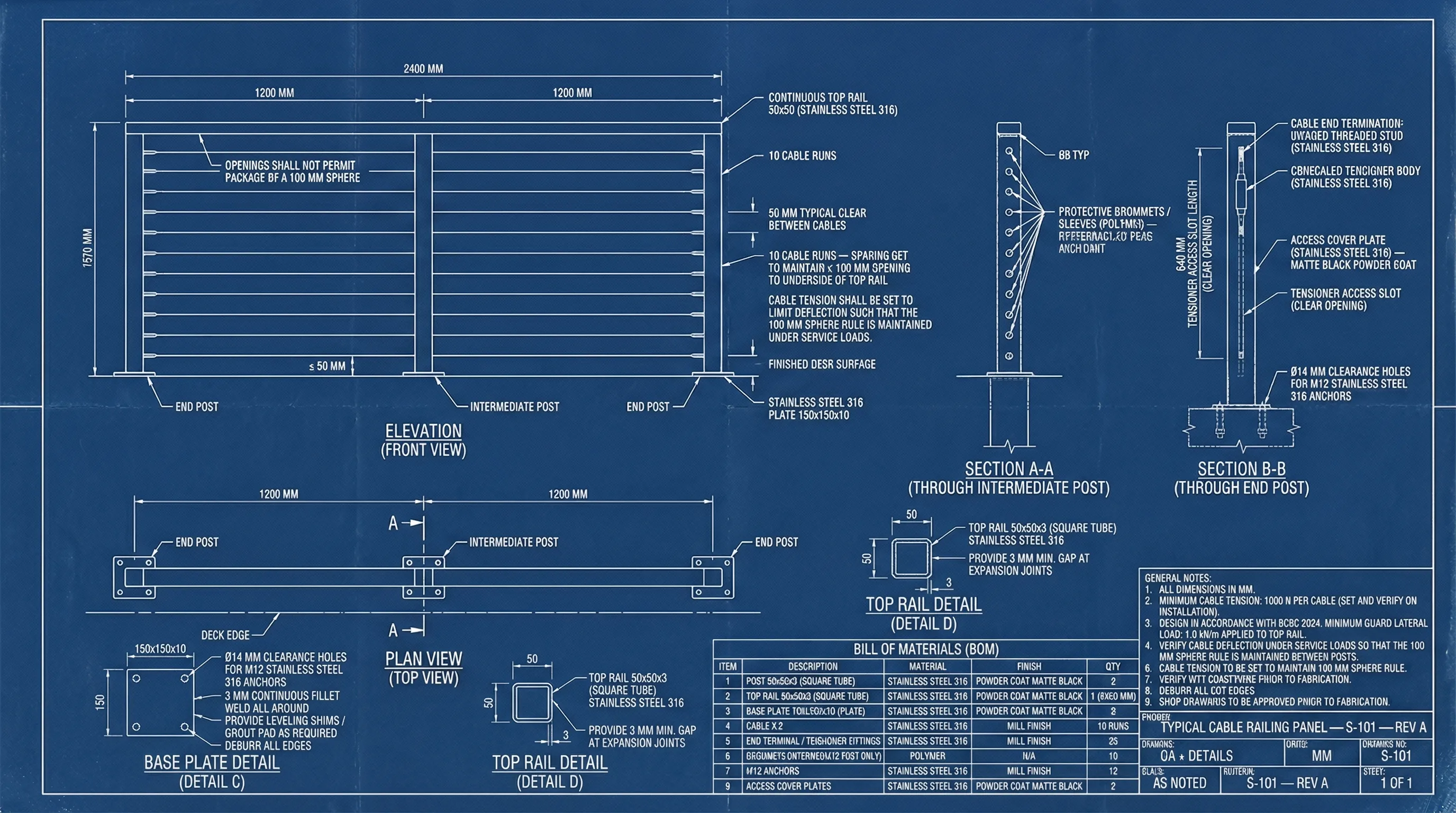 Blueprint cable railing concept for LOUEI Metal Arts blog hero