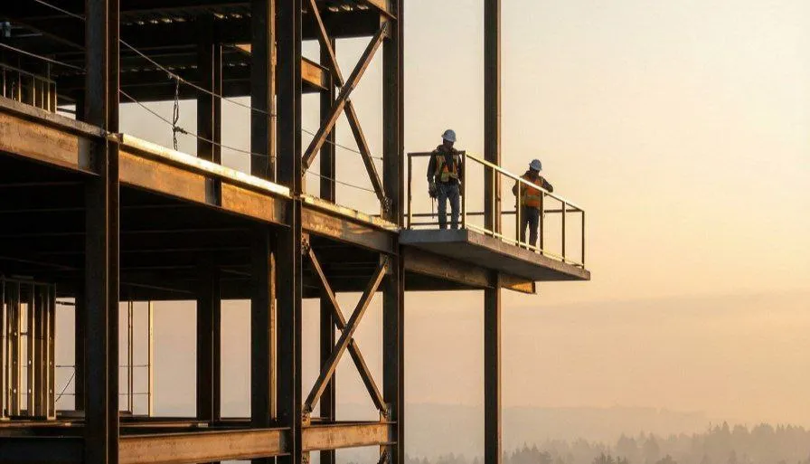 Steel frame installation on a Metro Vancouver construction site.