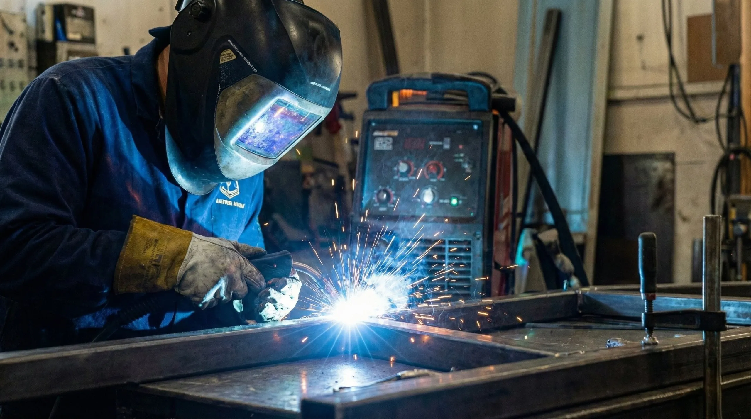 Metal fabrication welding in a professional workshop