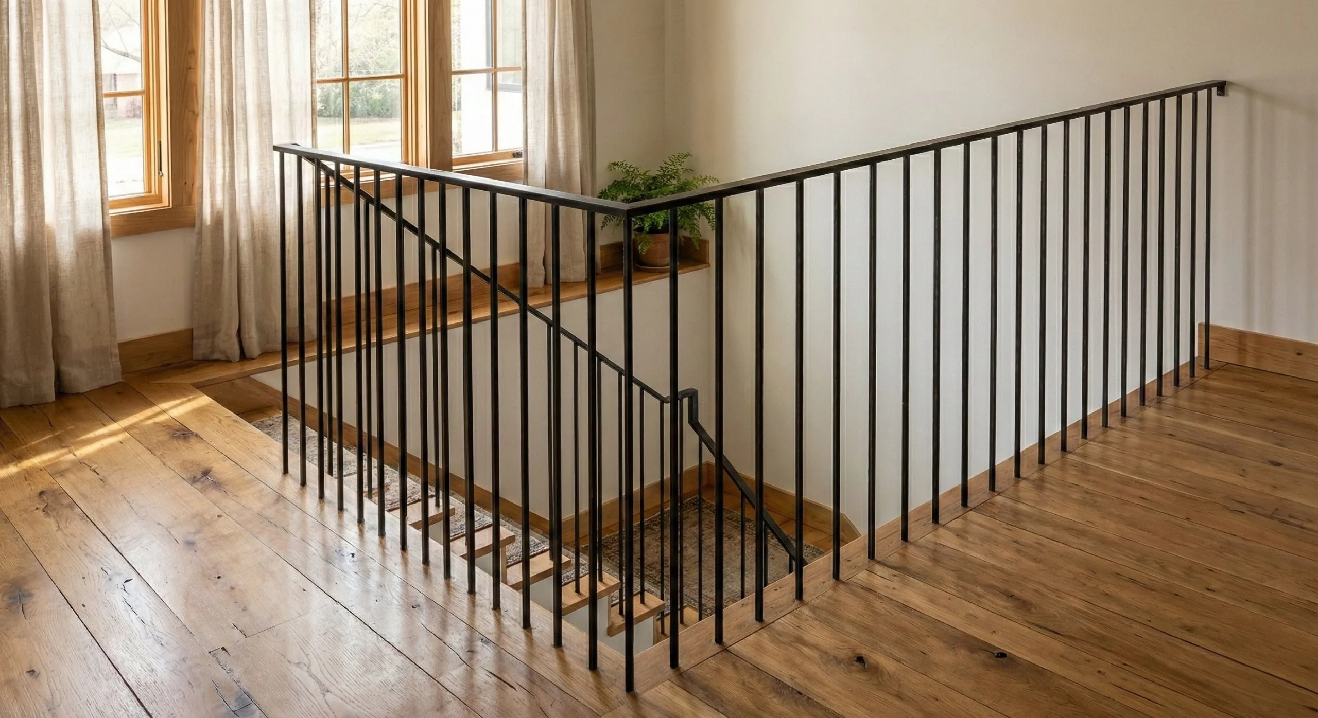 Interior metal picket guardrail installation for a stair opening