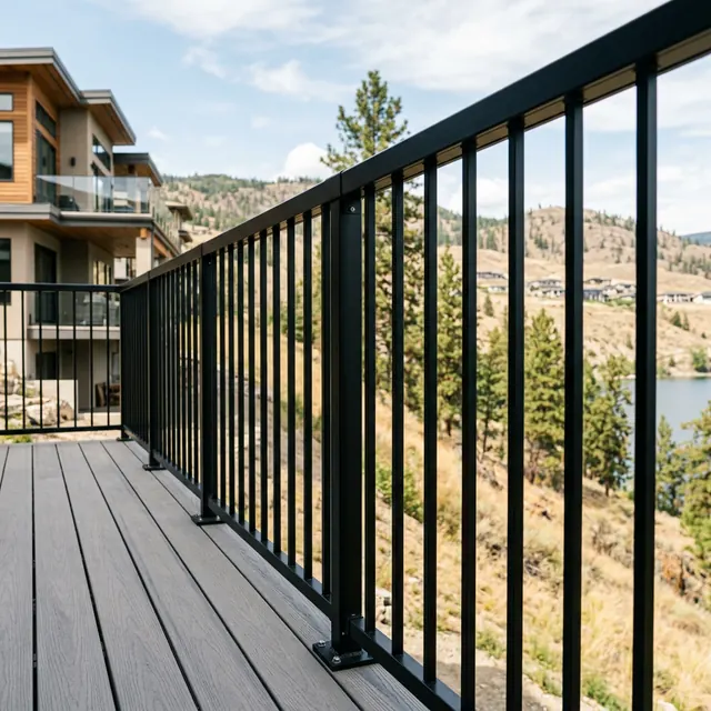 Custom steel picket railing in BC Interior
