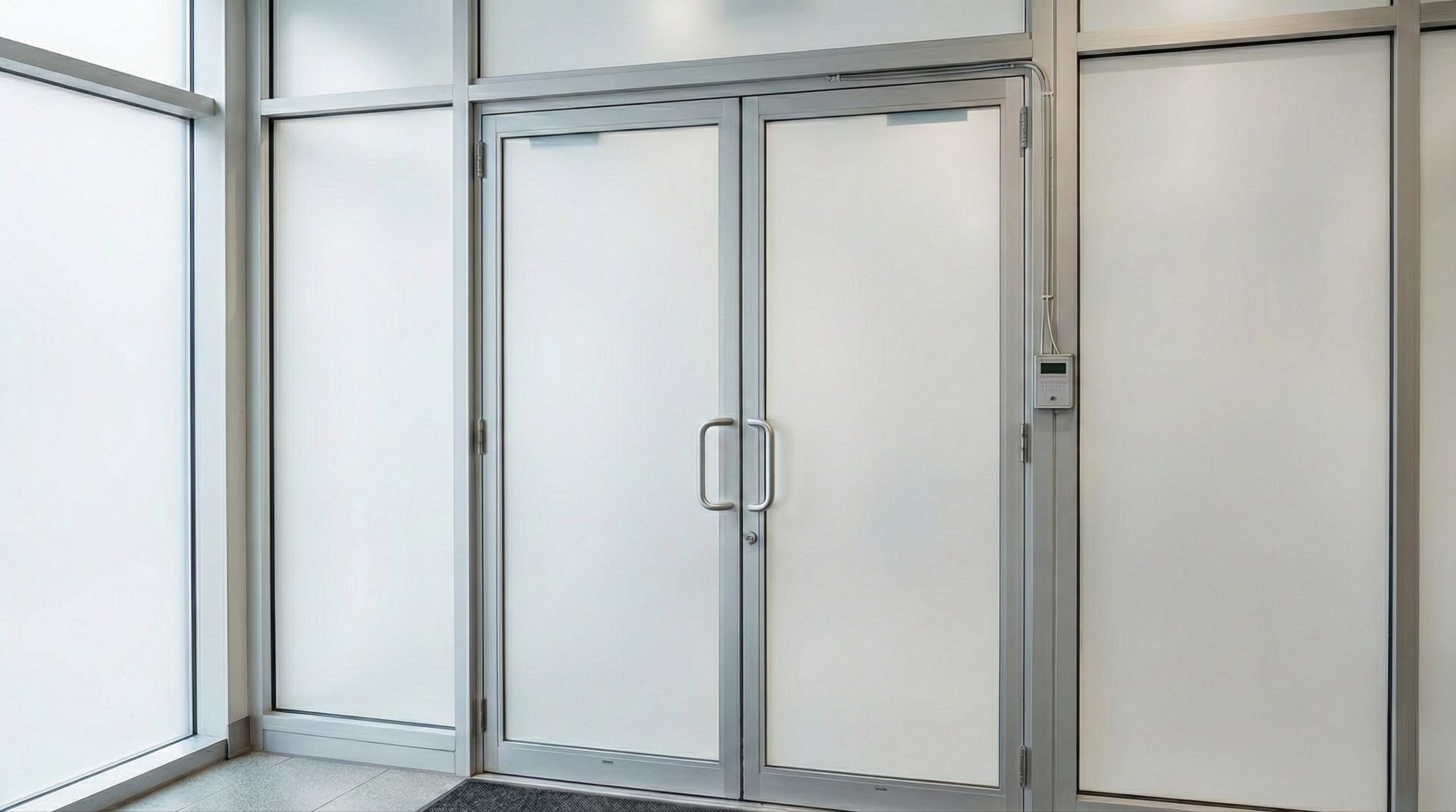 Vancouver PDLC privacy film applied to a clinic entry door